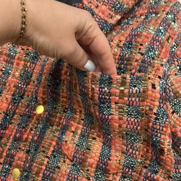 Maison Scotch Womens Plaid Bouclé Tweed Shacket Jacket Orange Gray S Cozy - Picture 7 of 11